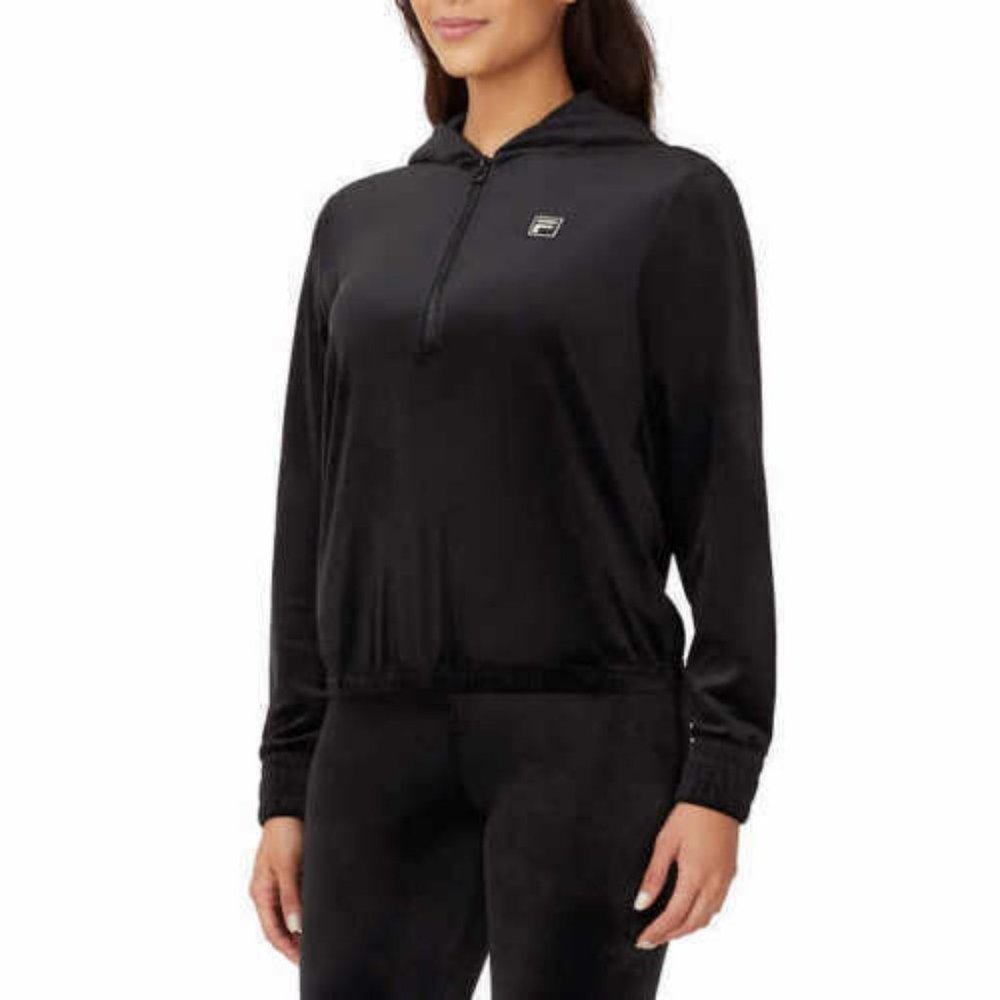 Fila Ladies' Velour Quarter Zip Hooded Pullover Sz Large EUC